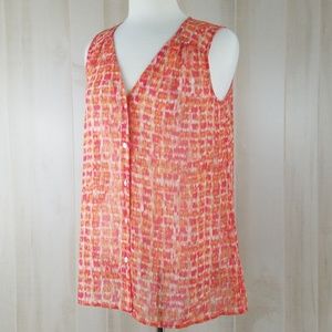 J. Jill Sheer Sleeveless Colorful Print Blouse